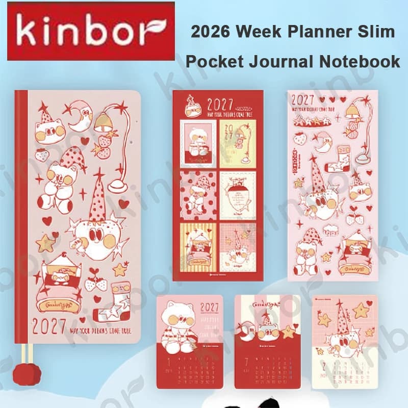 2027 Kinbor Cute Weekly Planner Notebook Protable Time Management Agenda Book with Yearly&Monthly Overview Mini Daily Organizer