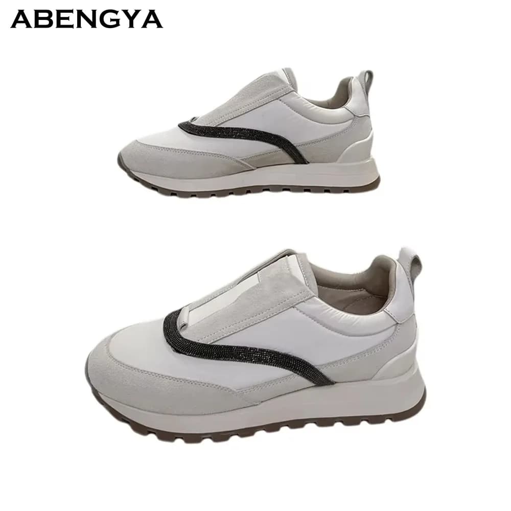 Scarpe Mocassino in Pelle Scamosciata da Donna, Punta Tonda, Scarpe con Plateau per Vacanze, Autunno, Casual, Festa, Passeggio
