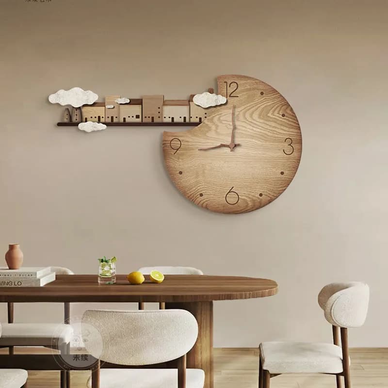 Japandi Style Wood Grain Silent Wall Clock Natural Modern Design for Living Room Dining Room Home Decor