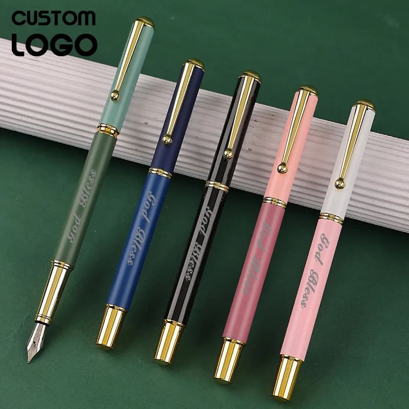 2pcs High Quality Morandi Multicolor Metal Fountain Pen Custom Logo Personalized Engraving Name Calligraphy Pens Teacher Gifts