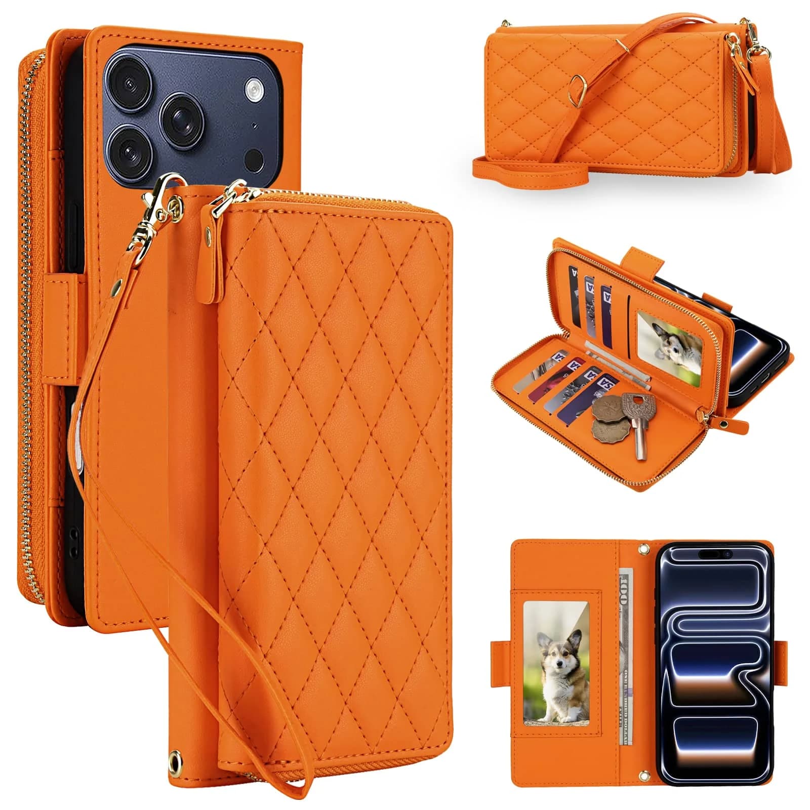 Custodia a tracolla WEFOR per iPhone 17 16 15 Pro Max 17e 16e, con blocco RFID, cerniera, funzione borsa e cover a libro, con supporto integrato