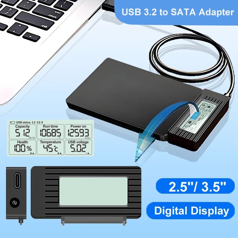 Convertitore da USB 3.2 3.0 a SATA Adattatore esterno per disco rigido HDD SSD da 2,5 pollici Cavo da USB 3.0 a Sata III per accessori per PC portatili