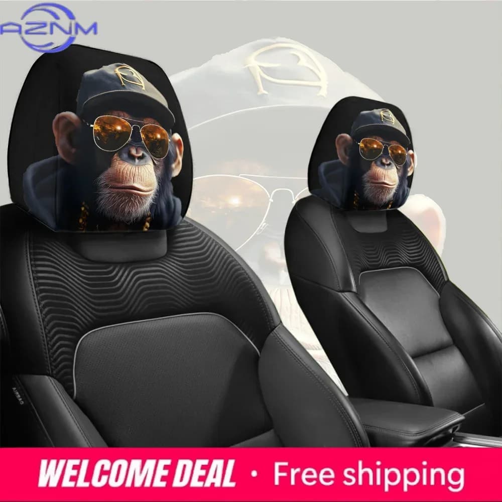 2pcs Hip-hop Monkey kpop car headrest covers, car interior, washable and stretchable, breathable and universal travel essentials