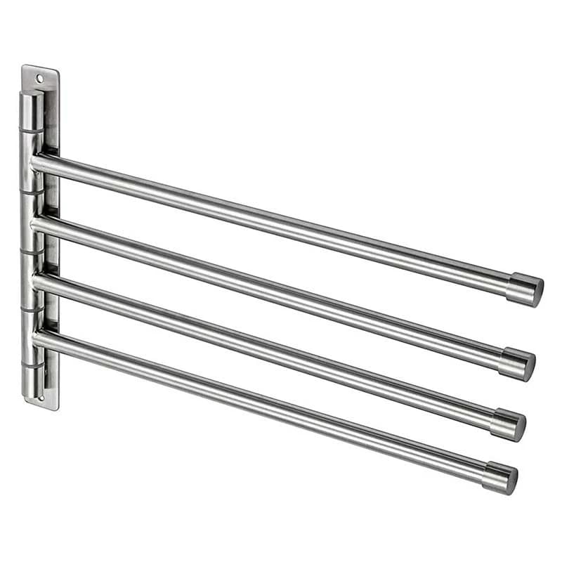 A98E-Portasciugamani Girevole da Parete - Asta Portasciugamani in Acciaio Inox a 4 Sezioni, Supporto Girevole per Asciugamani da Bagno/Cucina