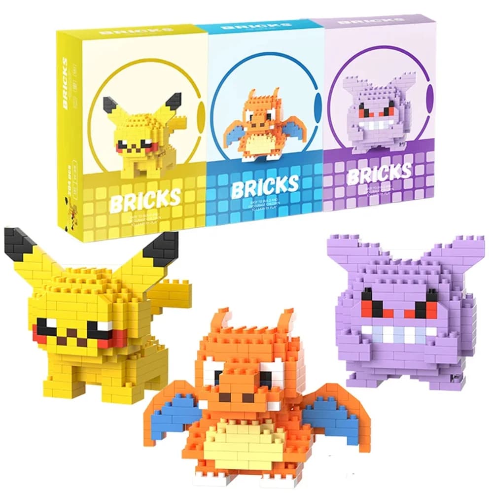 Blocchi da Costruzione Micro Pokemon Pikachu Dragonite Gengar Kit Modellini in Miniatura Giocattolo Fai-da-Te Regalo per Bambini