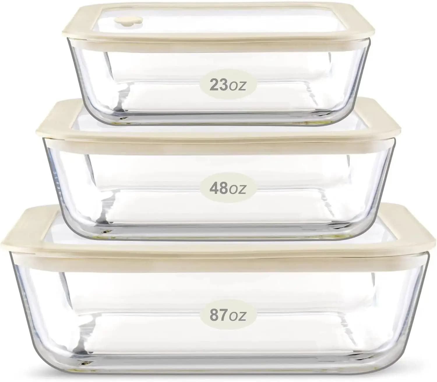 Set di contenitori per alimenti in vetro con coperchio in silicone, 3 pezzi, ermetici, a tenuta stagna, 100% senza plastica, contenitori per la preparazione dei pasti