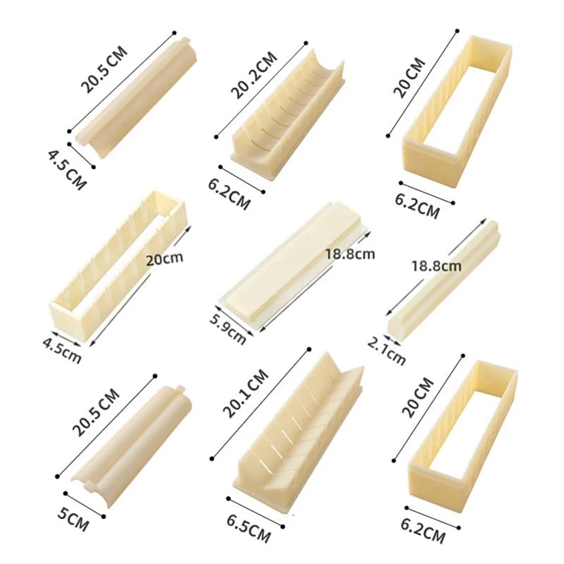 Set di 3 Stampi per Sushi a Forma di Cuore e Quadrato, Attrezzatura per Preparare Sushi e Kimbap, Stampi in Plastica Rotondi