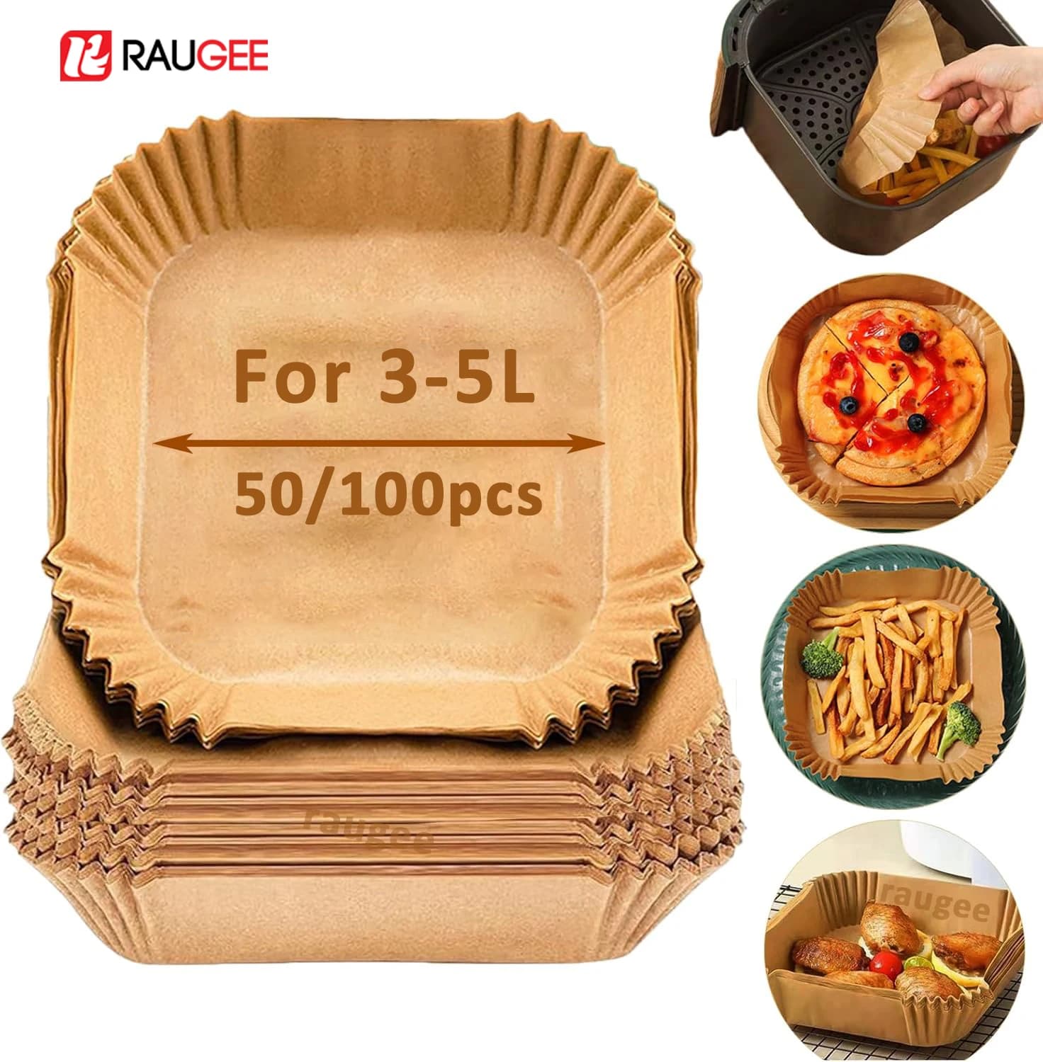 50/100pcs Air frying paper paper Oil-resistant non-stick baking paper and waterproof for microwave air fryer paper tray