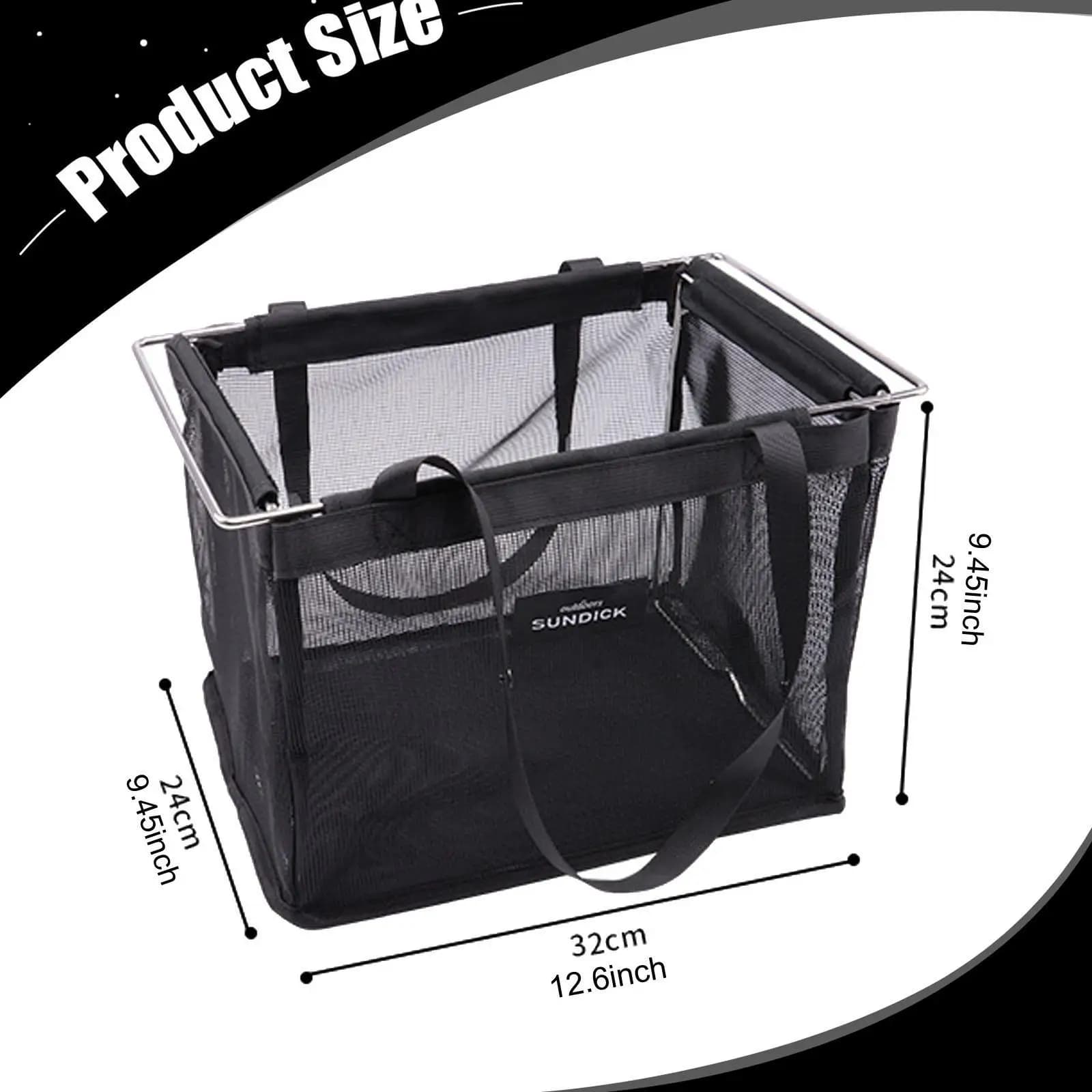Cesto da Picnic Pieghevole Grande con Manici e Ventilazione, Borsa a Rete per Campeggio, Vacanze, Spiaggia, Escursionismo, Bucato