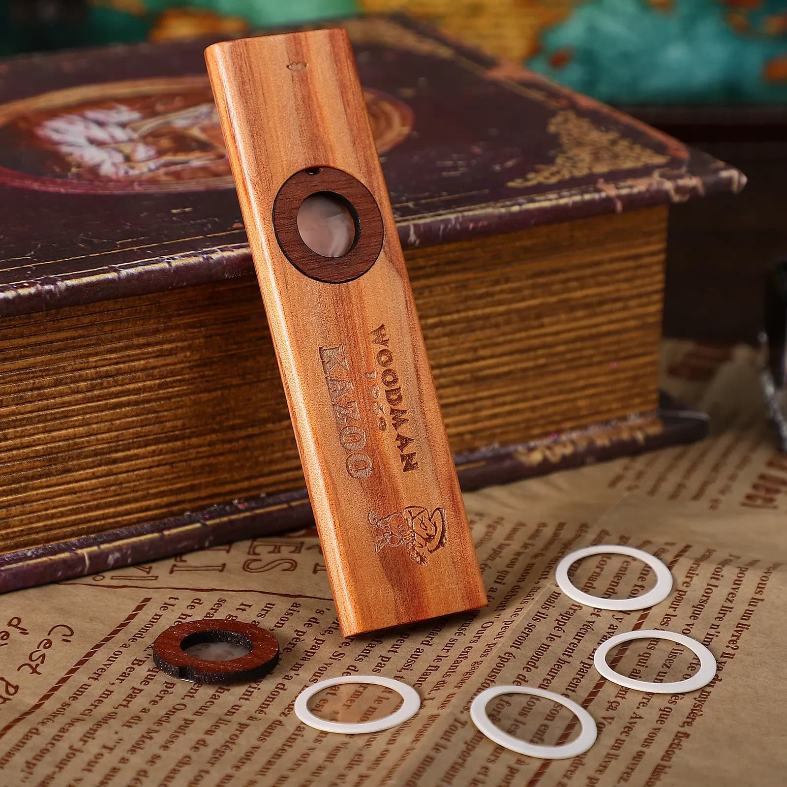 Set di Kazoo in Legno Massiccio, Strumento Musicale per Adulti, Facile da Suonare, Partner per Ukulele e Chitarra, Kazoo Portatile in Legno con Ricambio