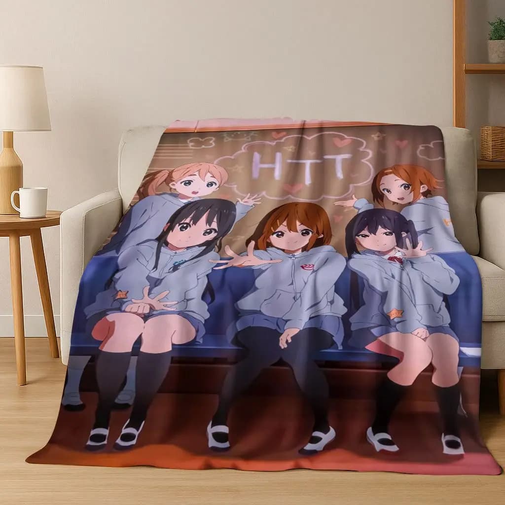 Anime K-ON Kawaii Girl Hirasawa Yui Music Cartoon Flannel Blanket,Cozy Soft Throw Blanket for Home Bedroom Bed Sofa Cover Kid