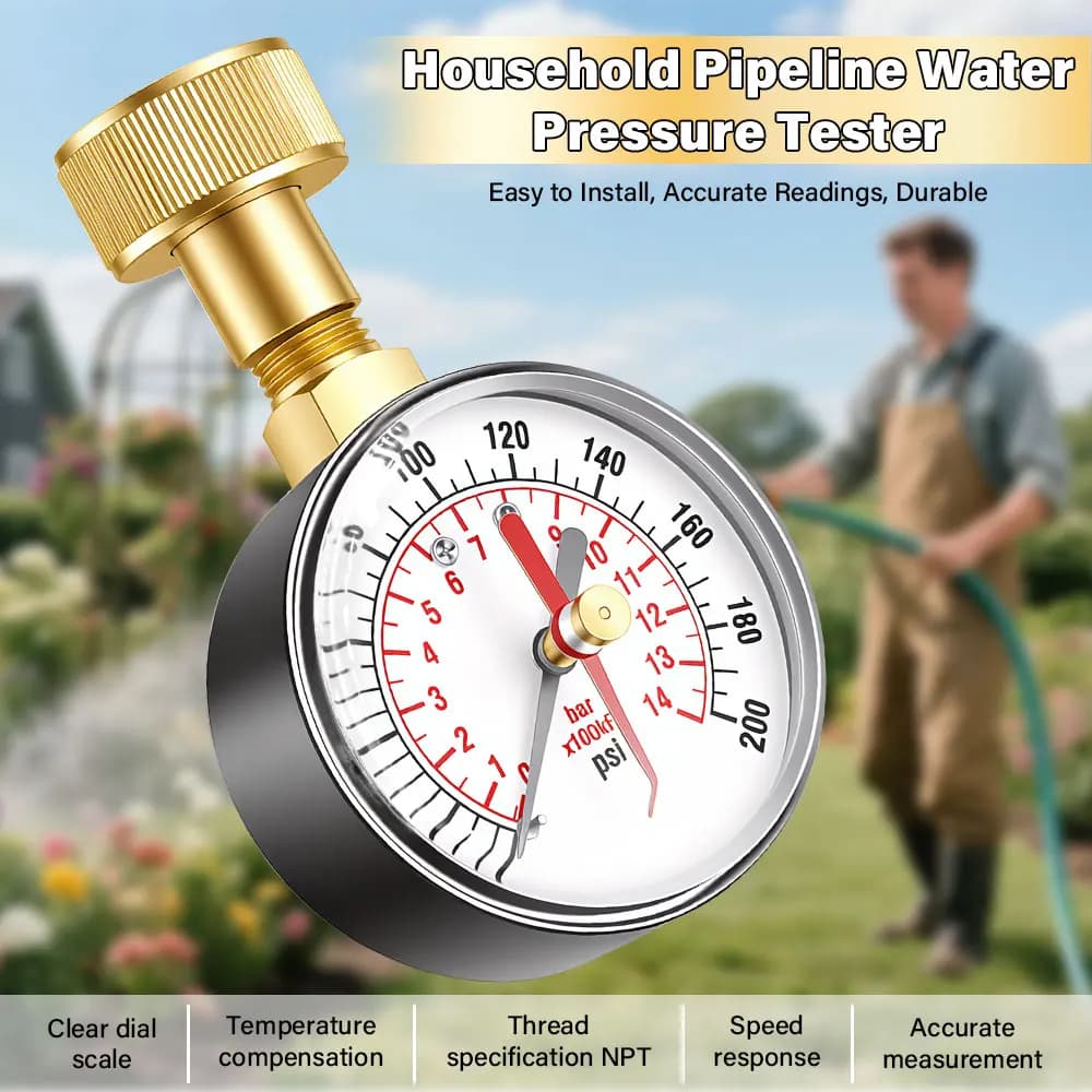 Pressure Gauge Water Pressure Test Gauge TS-60-200 PSI Water Pump Pressure Gauge for Hose Faucet Garden Hose