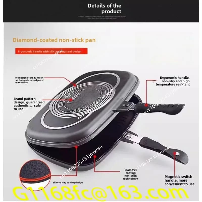 Double-sided baking pan, flat bottom, smoke-free, non-stick steak frying pan, outdoor barbecue,