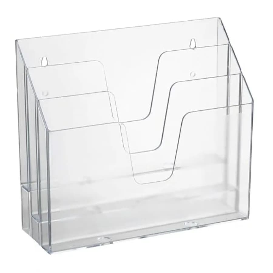 Organizzatore Portadocumenti Triplo Orizzontale da Scrivania con Apertura Superiore per Documenti e Cartelle Formato Letter, in Plastica Trasparente