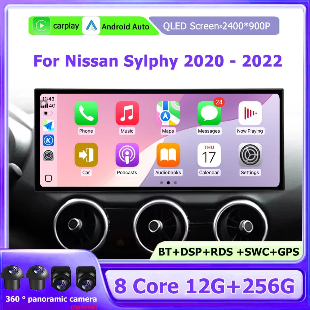 Autoradio Lettore Multimediale Navigazione GPS Stereo Per Nissan Sylphy 2020 - 2022 Android 16 Auto CarPlay Bluetooth DSP 12.3 pollici
