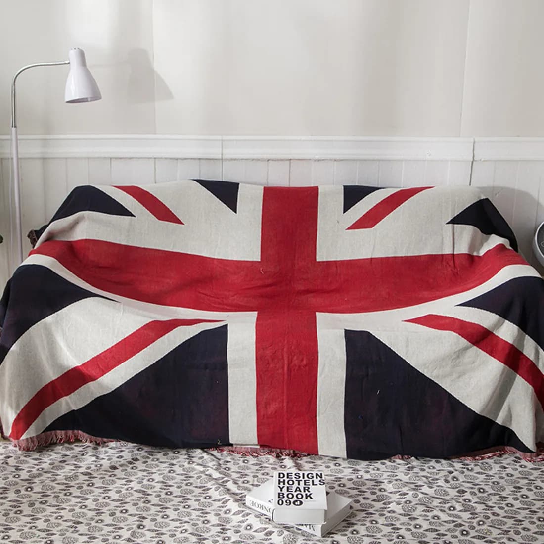 Grande Coperta Plaid con Bandiera UK USA Union Jack, Tappeto, Copriletto, Telo Mare da Campeggio, Coprisedia, Tappetino, Tappeto con Nappe