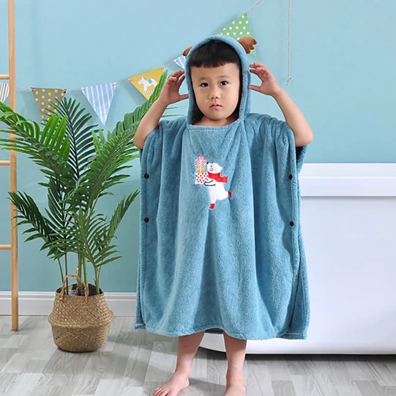 Kids Absorbent Bathrobe with Embroidery Combo Super Soft Kids Bath Towel for Home Boys Girls Bathrobe with Coral Fleece Hood