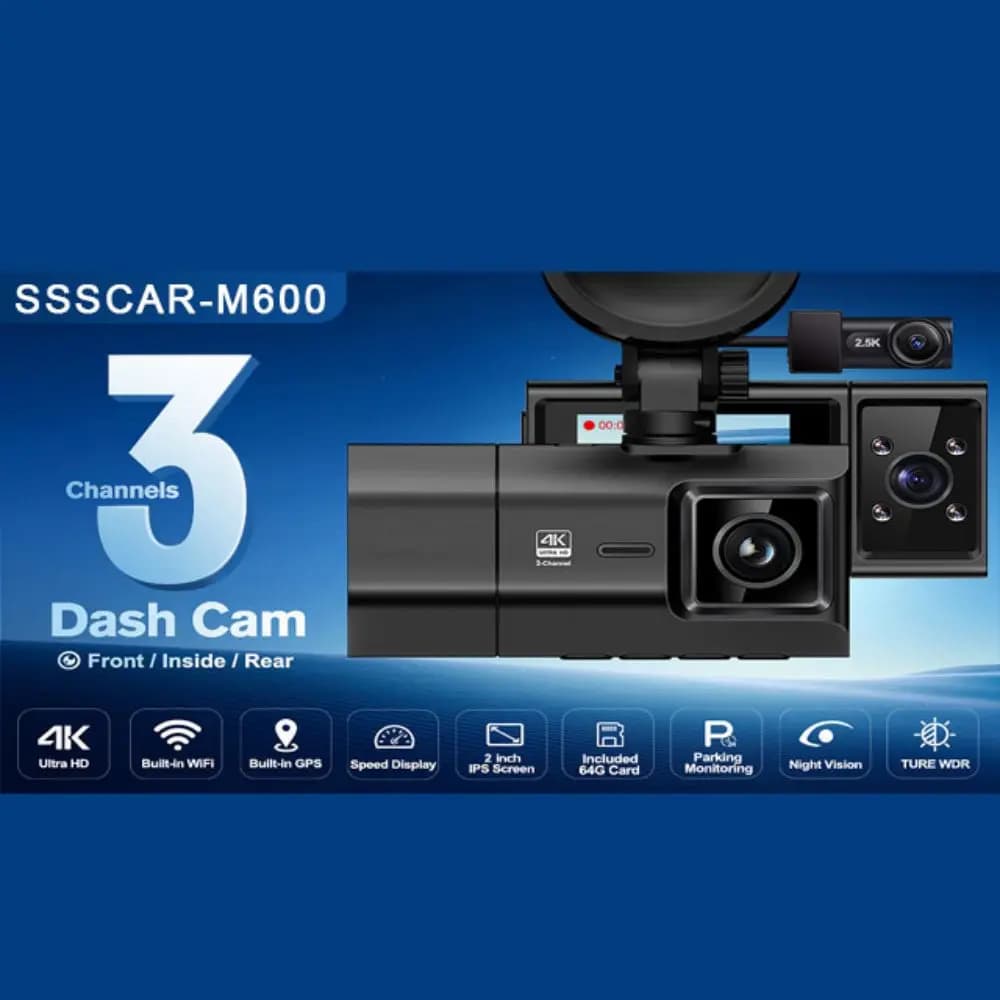 3 telecamere Car DVR 4K Dashcam Mini Dash Cam videoregistratore a 3 canali Wifi GPS anteriore e posteriore all'interno di 3 lenti Car Black Box