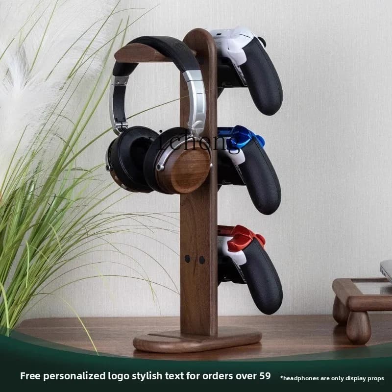 QZT Supporto per cuffie in legno di noce Controller di gioco in legno Rack di stoccaggio in legno massello