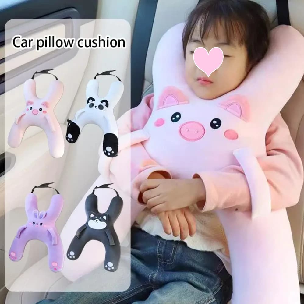 Set di 1 cuscino per auto a forma di cartone animato, cuscino per bambini da auto, cuscino rimovibile, comodo e traspirante, supporto per la testa e la schiena.