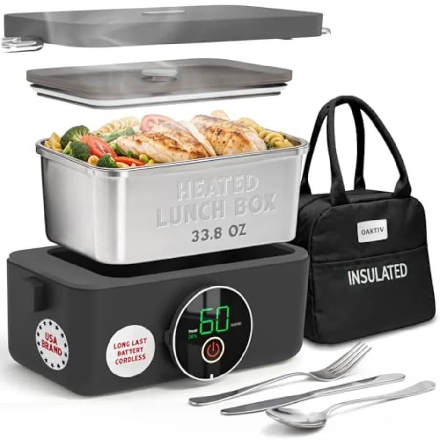 Lunch Box riscaldato Lunch Box elettrico senza fili da 45 W per adulti Scaldavivande ricaricabile da 33,8 once con custodia per il trasporto con timer Ideale per