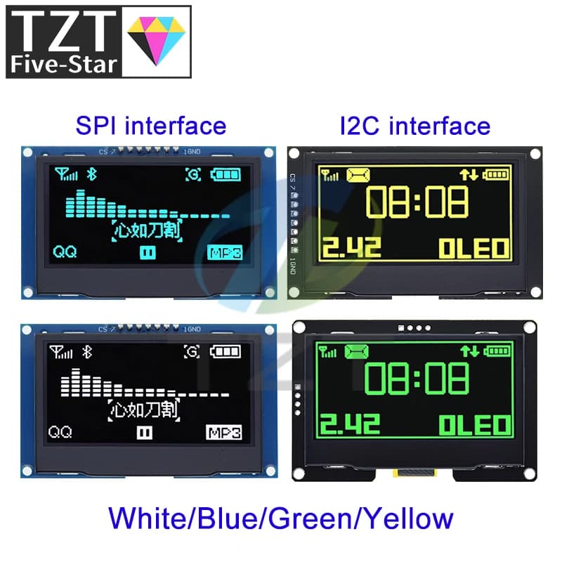 TZT 2.4 "2.42 pollici 128x64 Modulo Display LCD OLED SSD1309 12864 7 Pin SPI/IIC I2C Interfaccia Seriale per Arduino UNO R3 C51