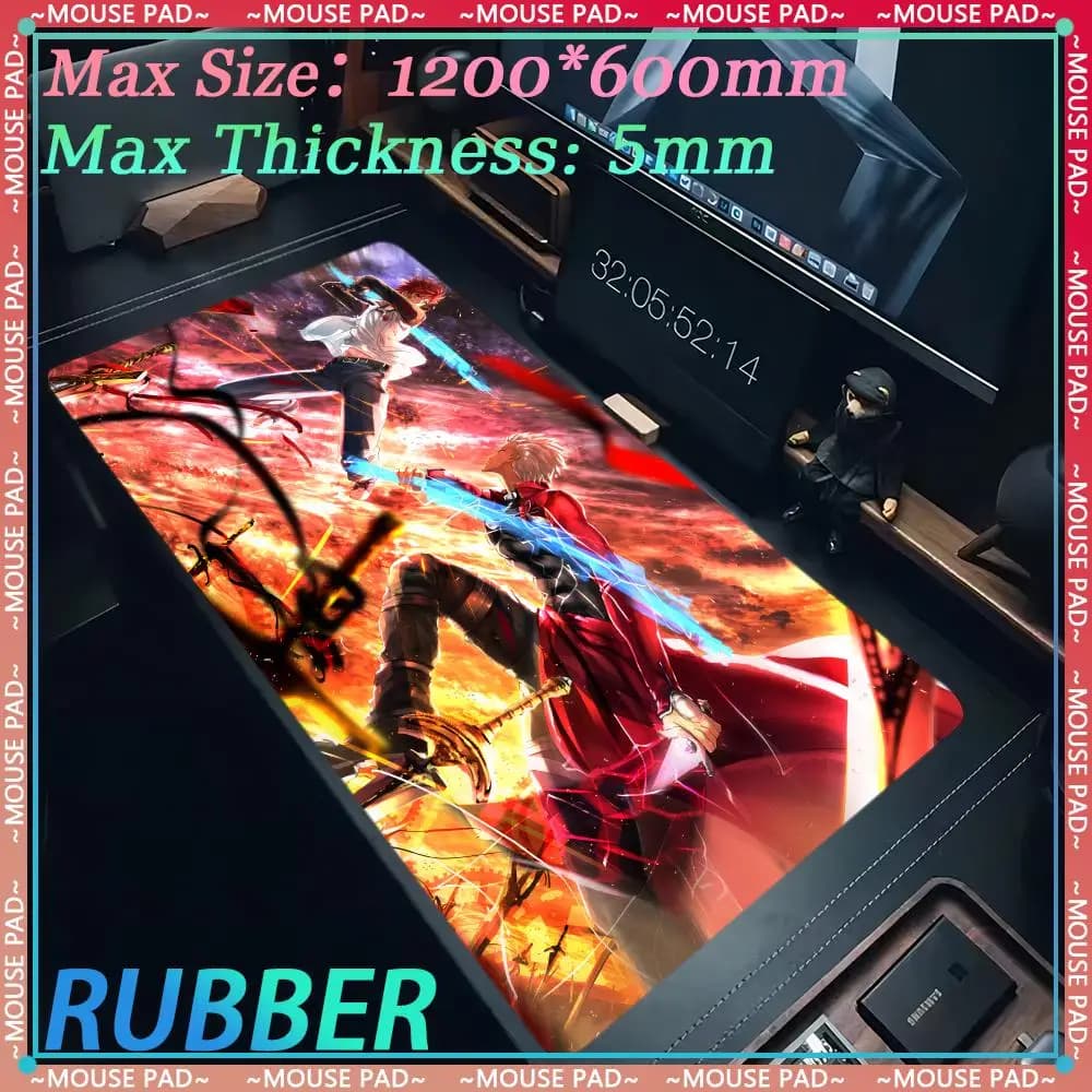 F_Fate Stay Night Unlimited Blade Works MousePad Anime Computer Keyboard Pad Comic Accessories XXL Desk mat Lock Edge Mouse Pad