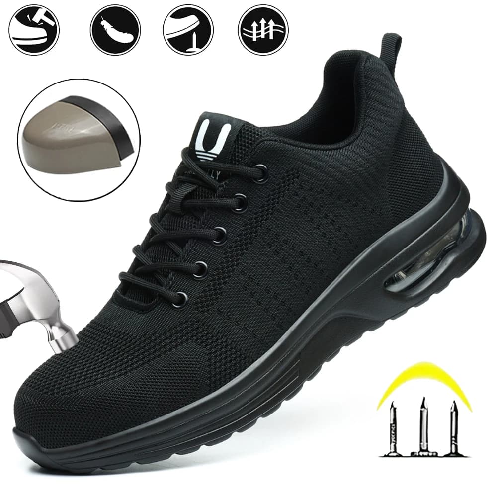 Men's Safety Work Shoes Lightweight Breathable Steel Toe Kevlar Anti-Smashing Puncture Resistant Boots for Warehouse Workshop Factory