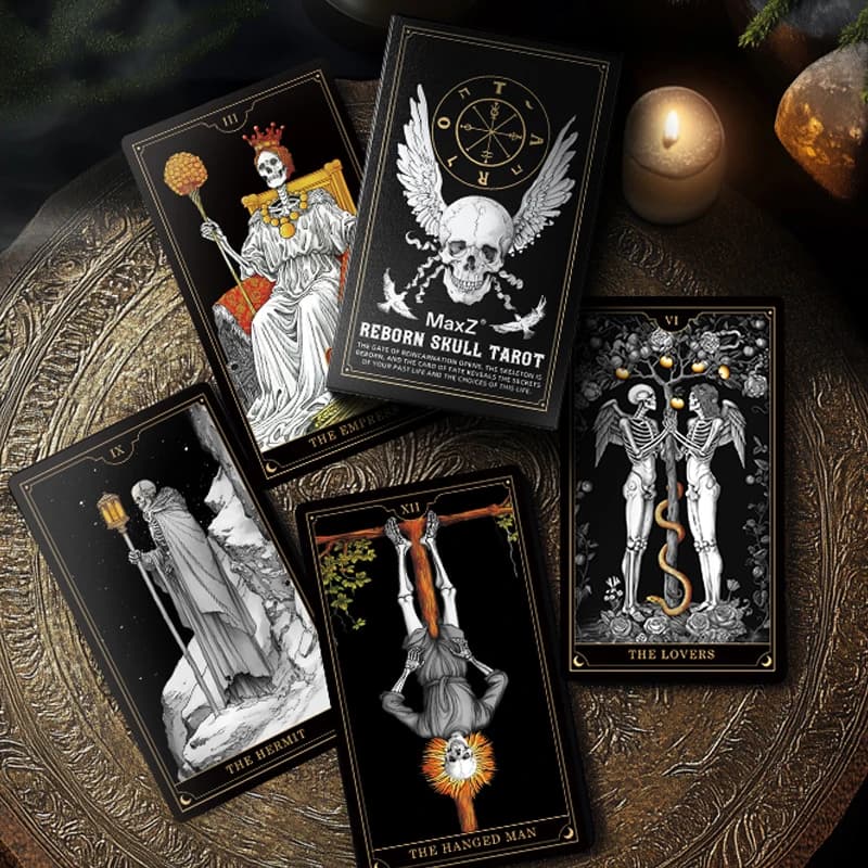 Nuovo mazzo di tarocchi nero con teschio 78 carte Divinazione gotica Oracle Dark Mystery Rider Waite Guida spirituale Inglese Spagnolo Russo