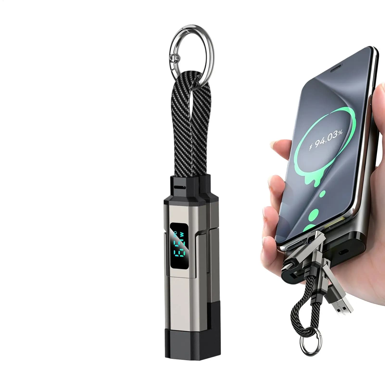 Keychain USB C Cable Portable 4 In 1 65W Short Charger Cord Charging Cable Keychain for Travel Camping Daily Work Home Office