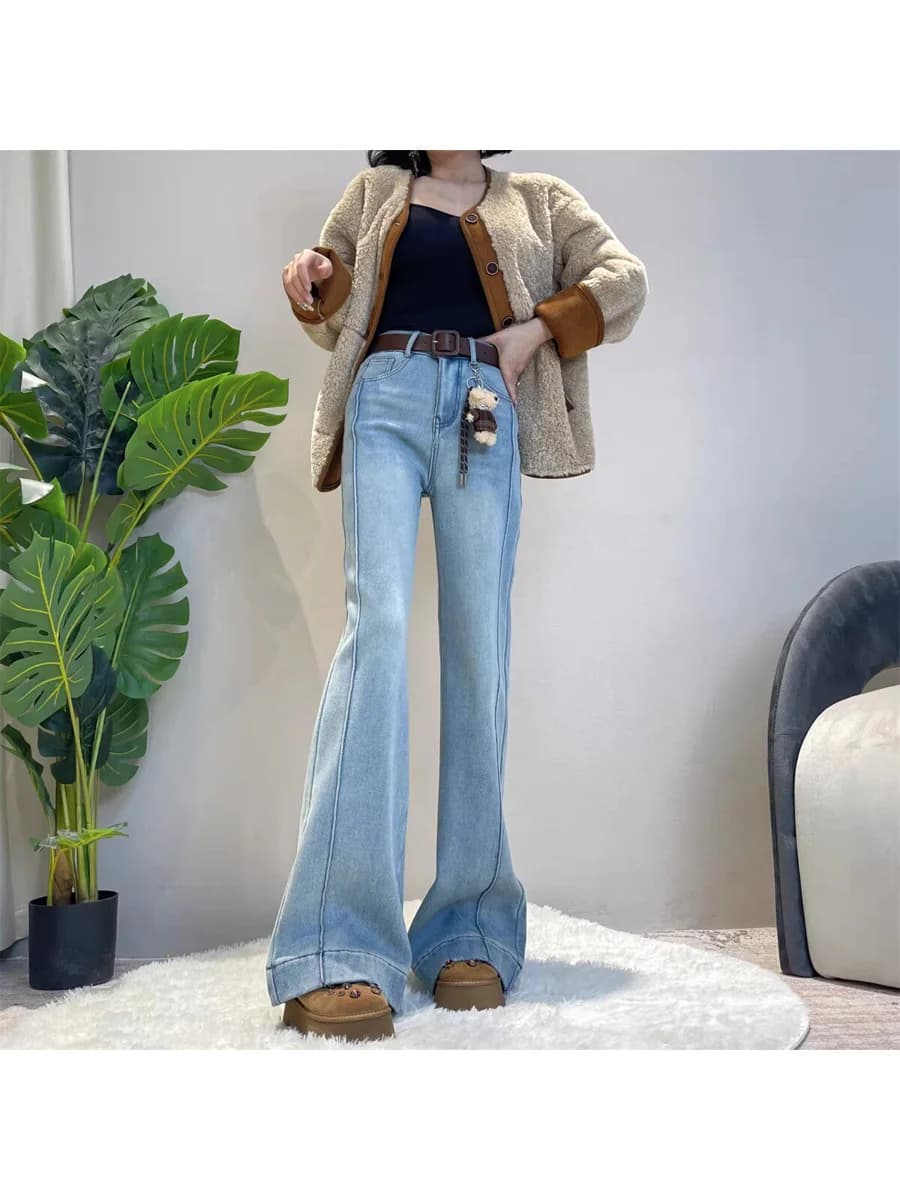 plus Size Flare Denim Jeans for Women High Waist Elastic Slimming Spring 2026 New Style Popular Micro Flare Pants for Fat Girls