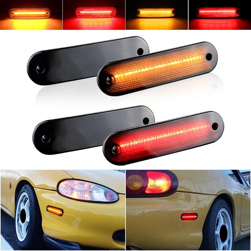 4×per Mazda NA NB Miata MX-5 1998-2005 - Indicatore luci di posizione laterali a LED rosso posteriore ambra anteriore Indicatore di segnale trasparente OEM # MA255010