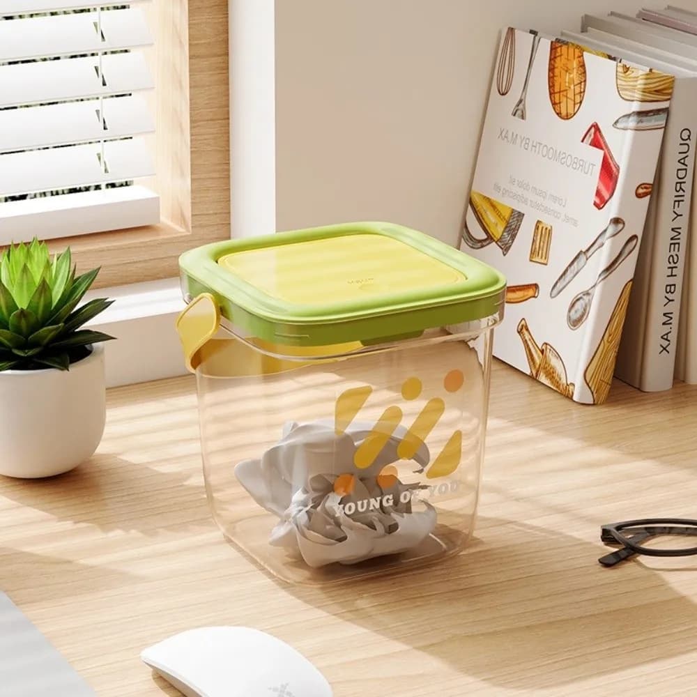 Bidone portaoggetti Bidone della spazzatura da tavolo trasparente Mini bidone della spazzatura da tavolo addensato in plastica con manico Dormitorio con bidone a mano