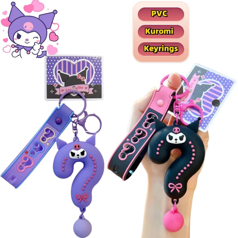 Portachiavi Sanrio Kuromi creativo di alto valore fai da te simpatico cartone animato bambola simbolo della domanda portachiavi studente borsa da scuola pendente all'ingrosso