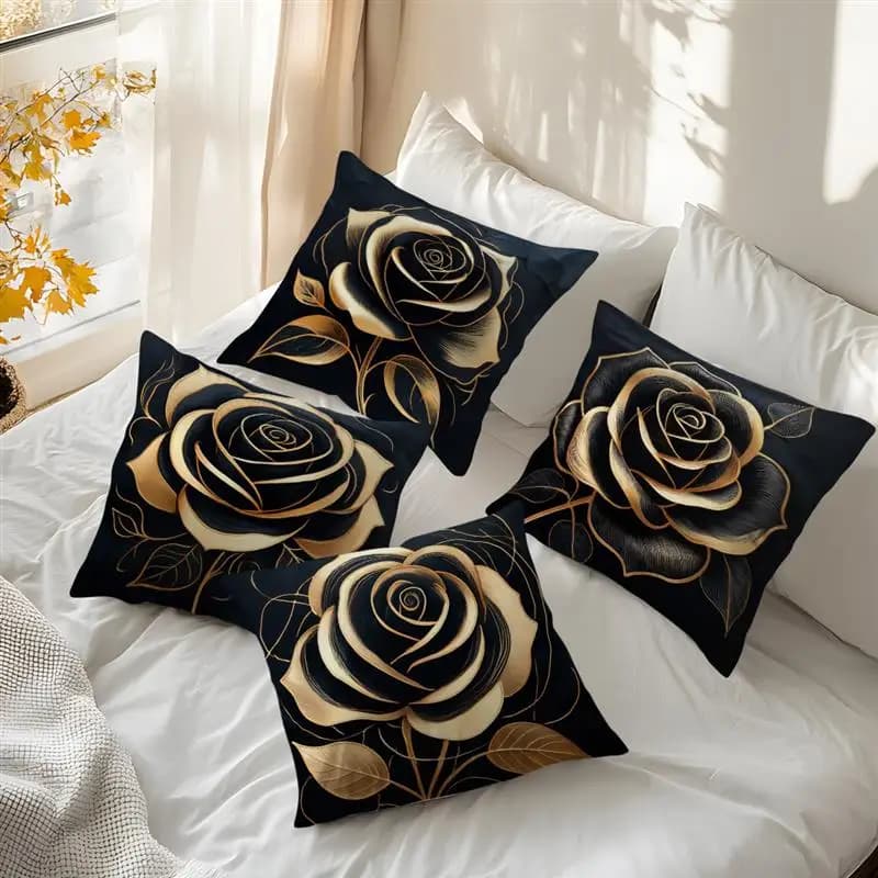 Black Gold Luxury Rose Cushions Polyester Printed Federa 45x45 cm Decorative Pillow Pillow Cushion Federa Decor
