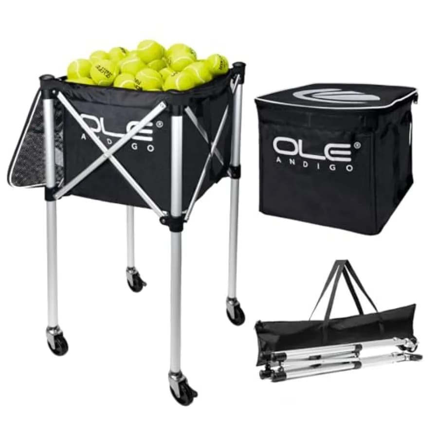 Carrello Portapalle da Tennis con Tasche Laterali, Leggero, Contiene 160 Palline, Carrello Sportivo Portatile con Ruote per l'Insegnamento