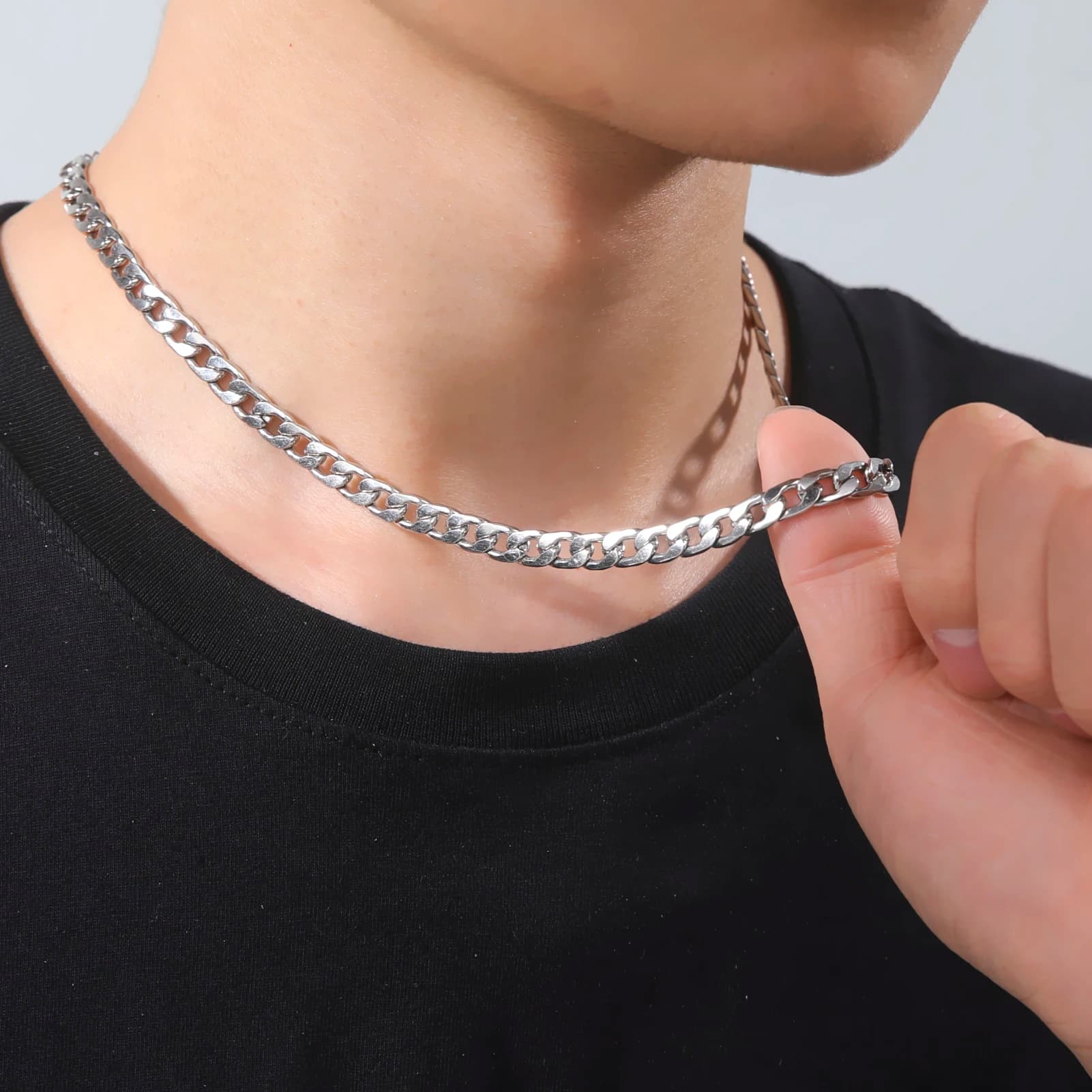 My Shape Collane a catena cubana di base per uomo catene Punk Figaro Box Curb Chain girocolli chiusura a moschettone collare di gioielli maschili di moda