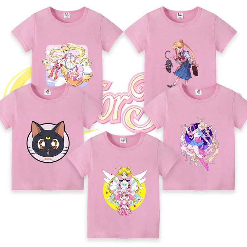 Sailor Moon T-shirt for Children Colorful Tee Short-sleeve Shirt Tops Cotton Cute Cartoon Print Soft T-shirts Kids Girl Boy Gift