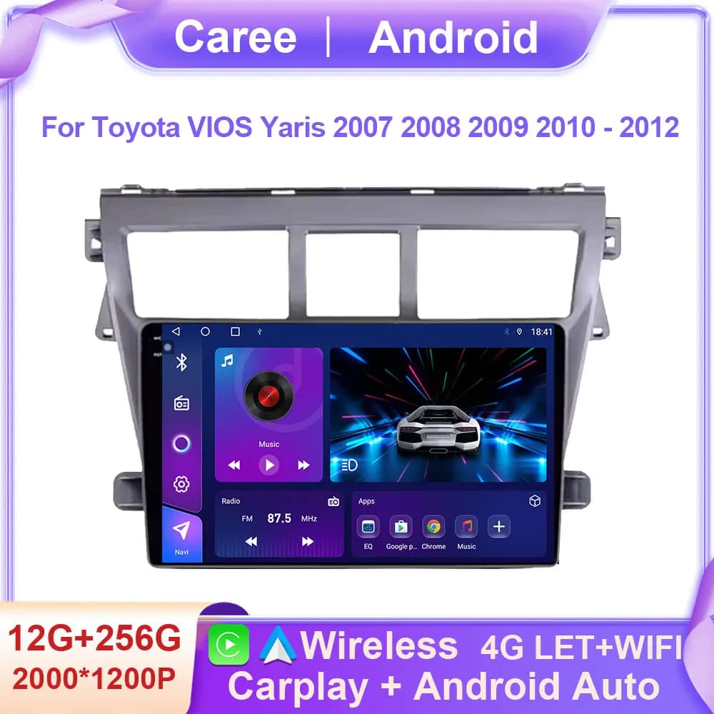 Car Android Auto For Toyota VIOS Yaris 2007 2008 2009 2010 - 2012 Car Radio Stereo Multimedia Player Carplay Auto GPS Navigation