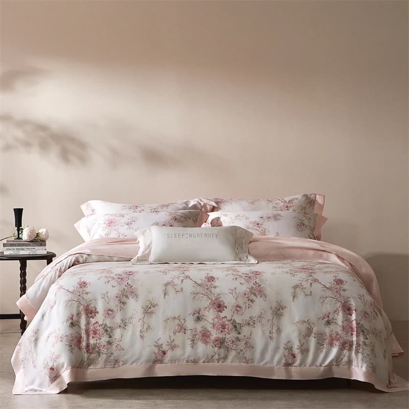 Set di Biancheria da Letto di Lusso con Stampa Floreale Botanica, 800TC Lyocell, Copripiumino Rinfrescante Morbido e Setoso, Lenzuolo Piatto/Con Angoli, Federe, 4 Pezzi