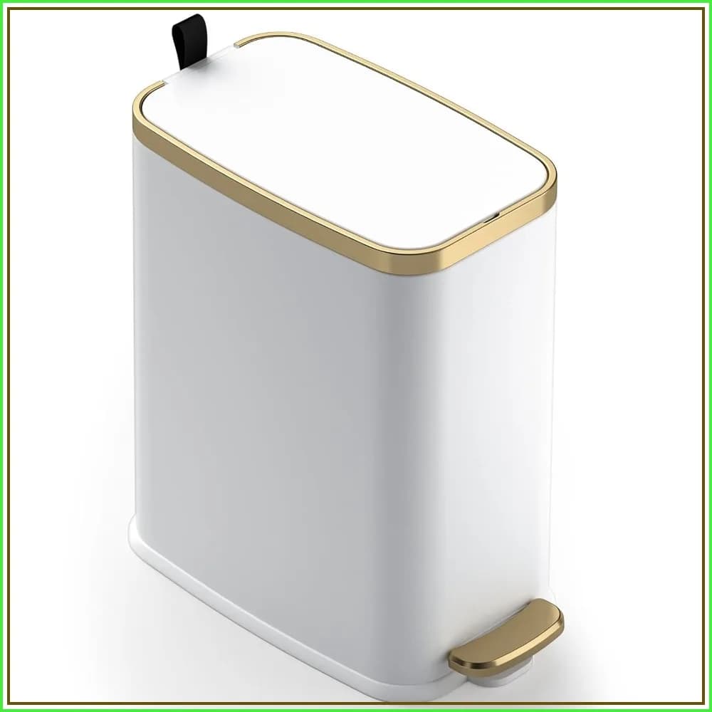 Small Bathroom Trash Can with Lid Soft Close 5L Stainless Steel Step Pedal Wastebasket Slim for Office Bedroom Toilet White