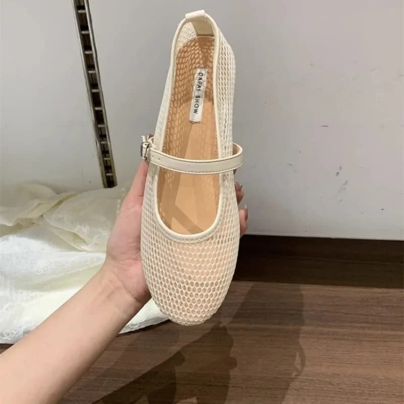 Ritaglio Mary Sandali Punta tonda da donna Bocca superficiale Rete da pesca Nuova estate Traspirante Cinturino antiscivolo Suola morbida Appartamenti antiscivolo