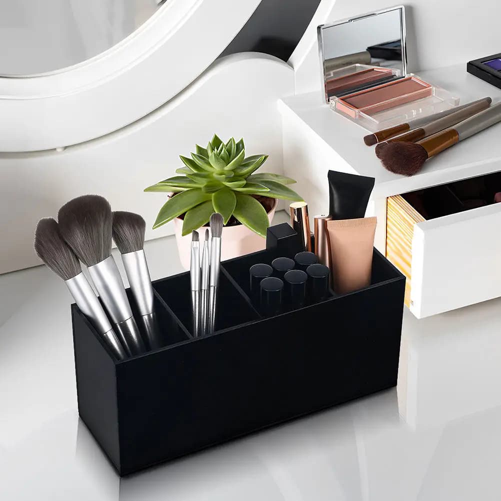 Organizer da Scrivania in Acrilico Trasparente a 4 Scomparti, Portapenne, Porta Pennelli per Trucco, Contenitore per Rossetti da Bagno e Toeletta