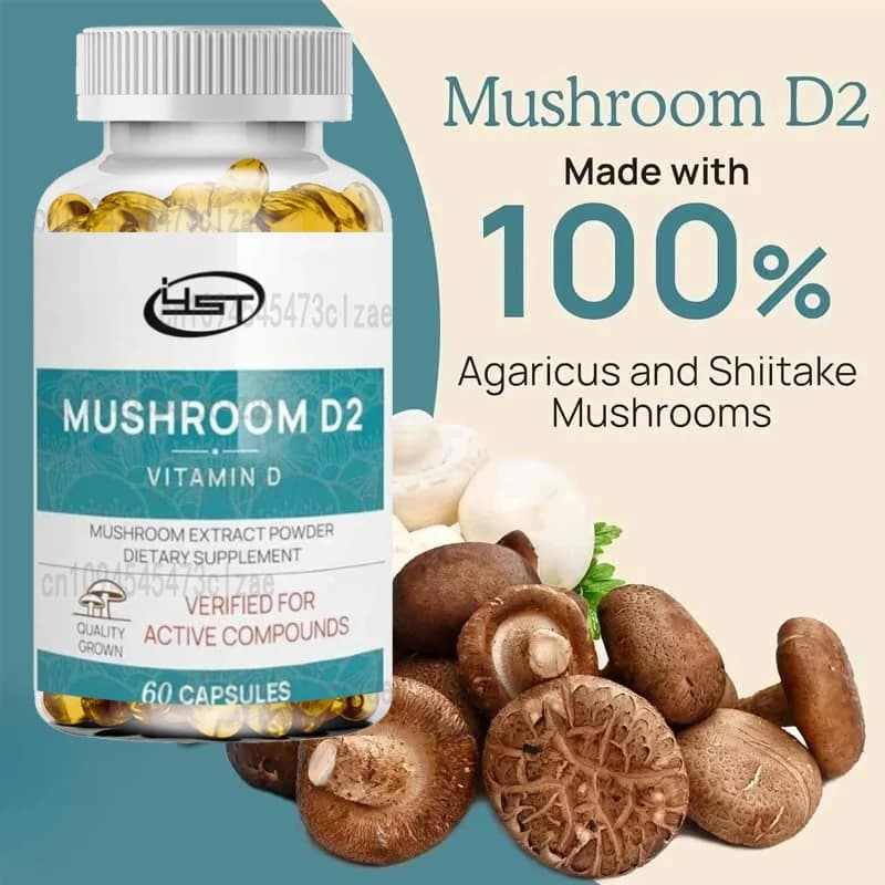 Vitamin D2 (60 capsules) Organic vegetarian supplement of vitamin D 1000 IU mushroom Agaricus bisporus Mushroom complex