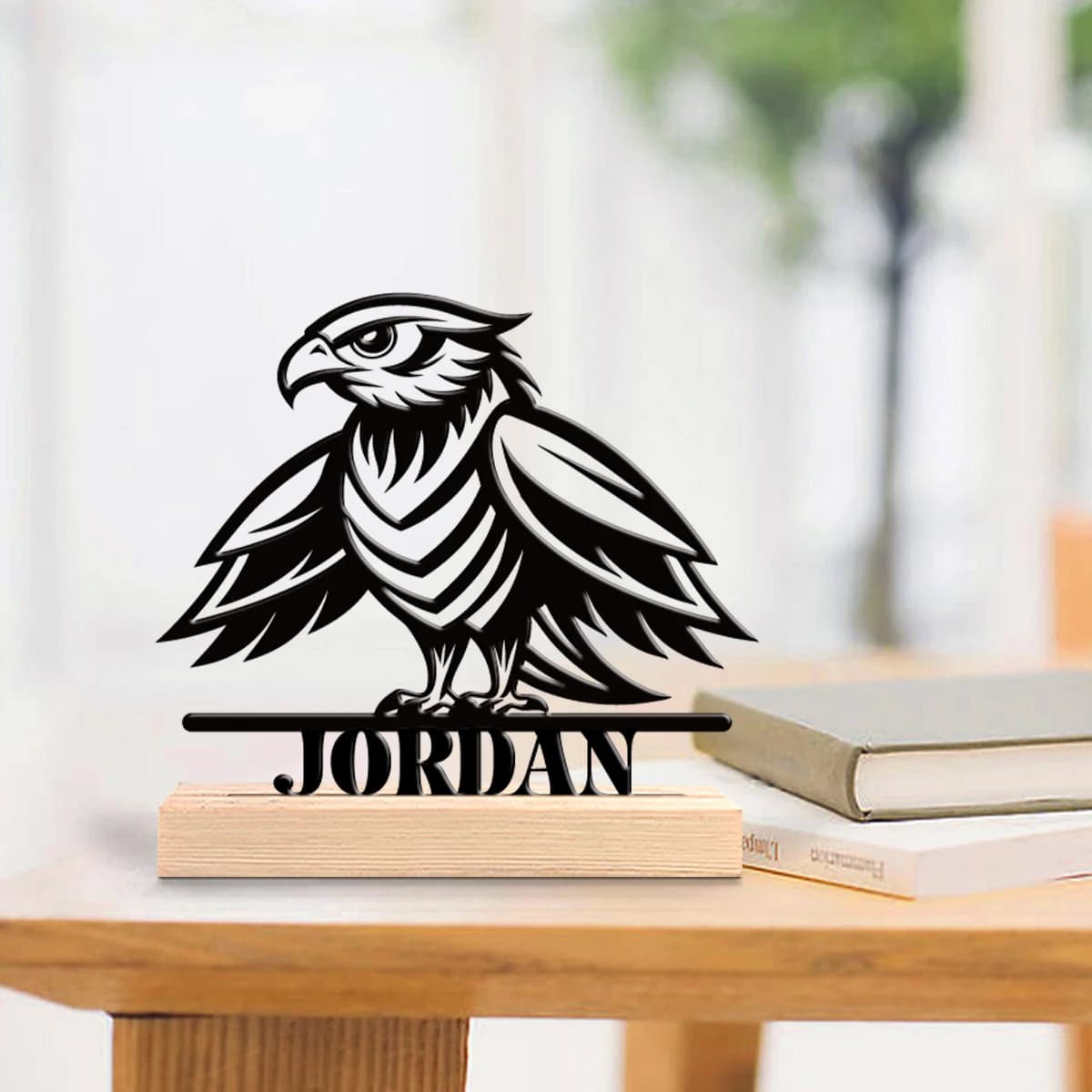 1pc Personalized Desktop Metal Ornaments Custom Name Equipped with Wooden Base Holiday Decoration Gifts,Desktop Statue Ornaments