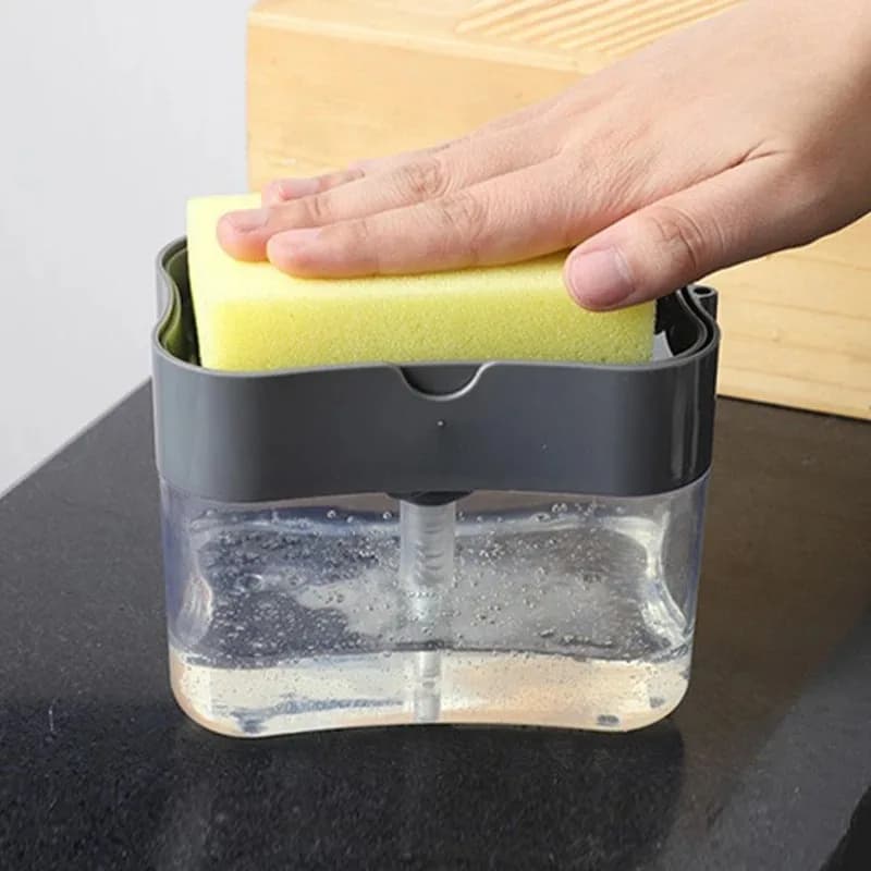 Hand Press Detergent Dispenser Pot Portable Soap Dispenser with Cleaning Cloth for Kitchen Dishwashing Cleaning Tool