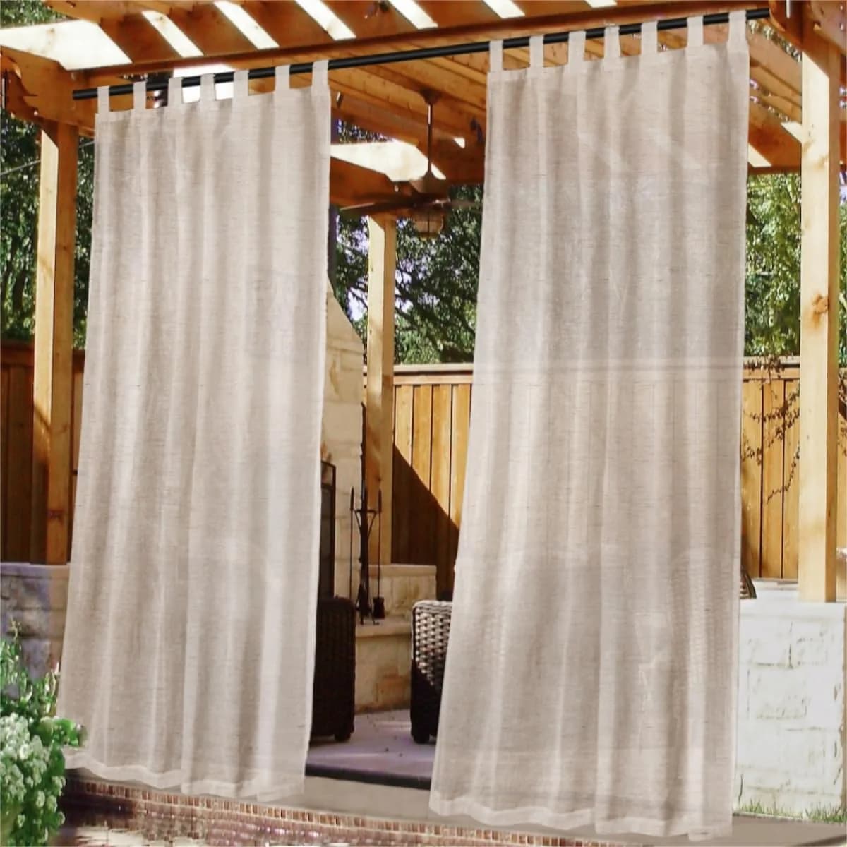 Tende Trasparenti in Lino per Esterni, Impermeabili, Filtranti la Luce, per Patio e Portico, con Linguette Autoadesive Rimovibili