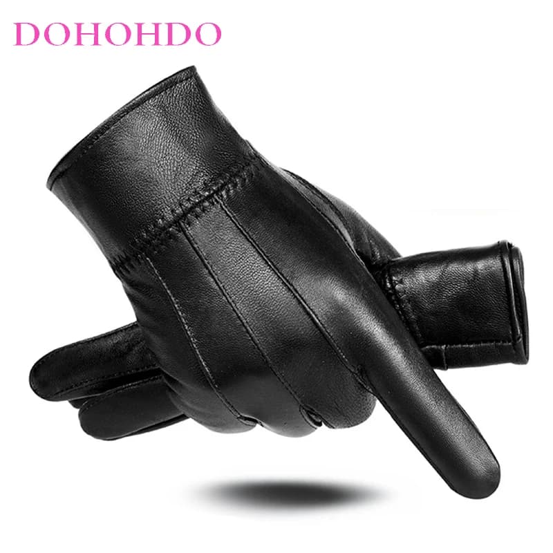 Guanti in pelle caldo cashmere uomo donna inverno velluto spesso guanti neri caldi guida moto guanti in pelle di pecora guanti moto