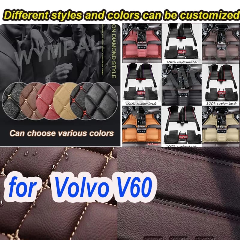 Tappetino per auto in pelle di lusso personalizzato per auto di lusso per Volvo V60 2011 2012 2013 2014 2015 Set completo di tappetini per auto