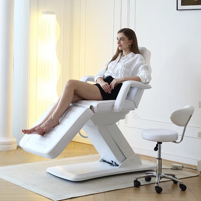 3 Section Folding Electric Massage Bed Modern Leather Metal Frame High Density Sponge Cushion Adjustable for Spa Salon Hotel